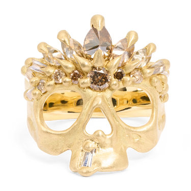 Extra Small Cognac Diamond Titania Skull Ring - Made to Order
